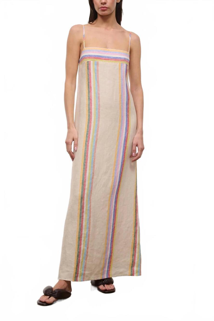 NEW STAUD laura linen dress in day trip stripe